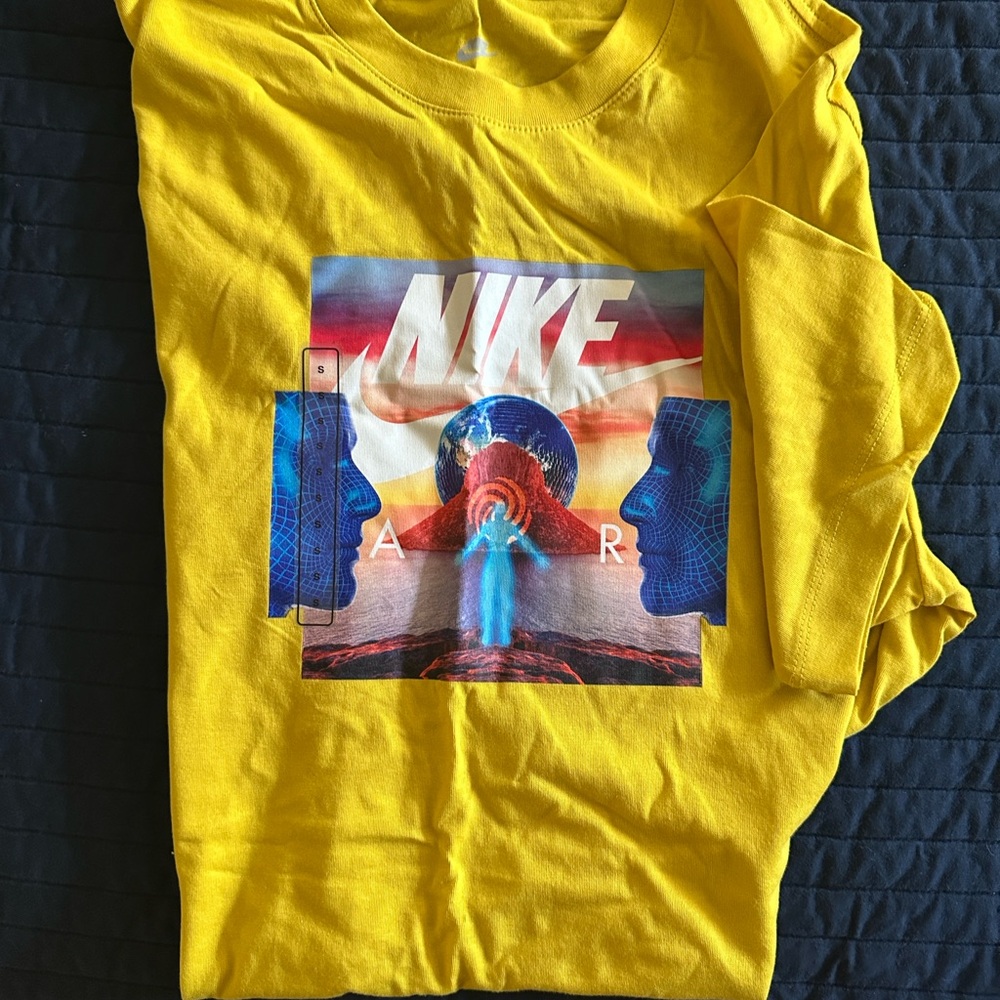 Nike Yellow Tee with Futuristic Graphic never worn (has size sticker on front)